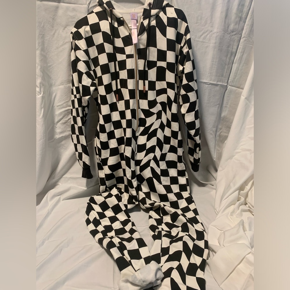 Savage Fenty Checkered Black and White Hooded Onesie